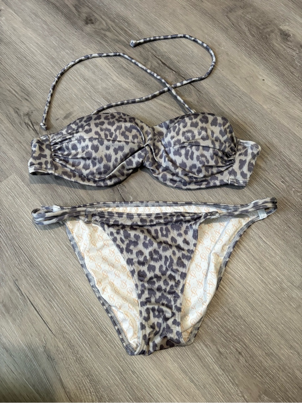 Victoria's Secret Leopard Print Bandeau Bikini in Taupe and Black